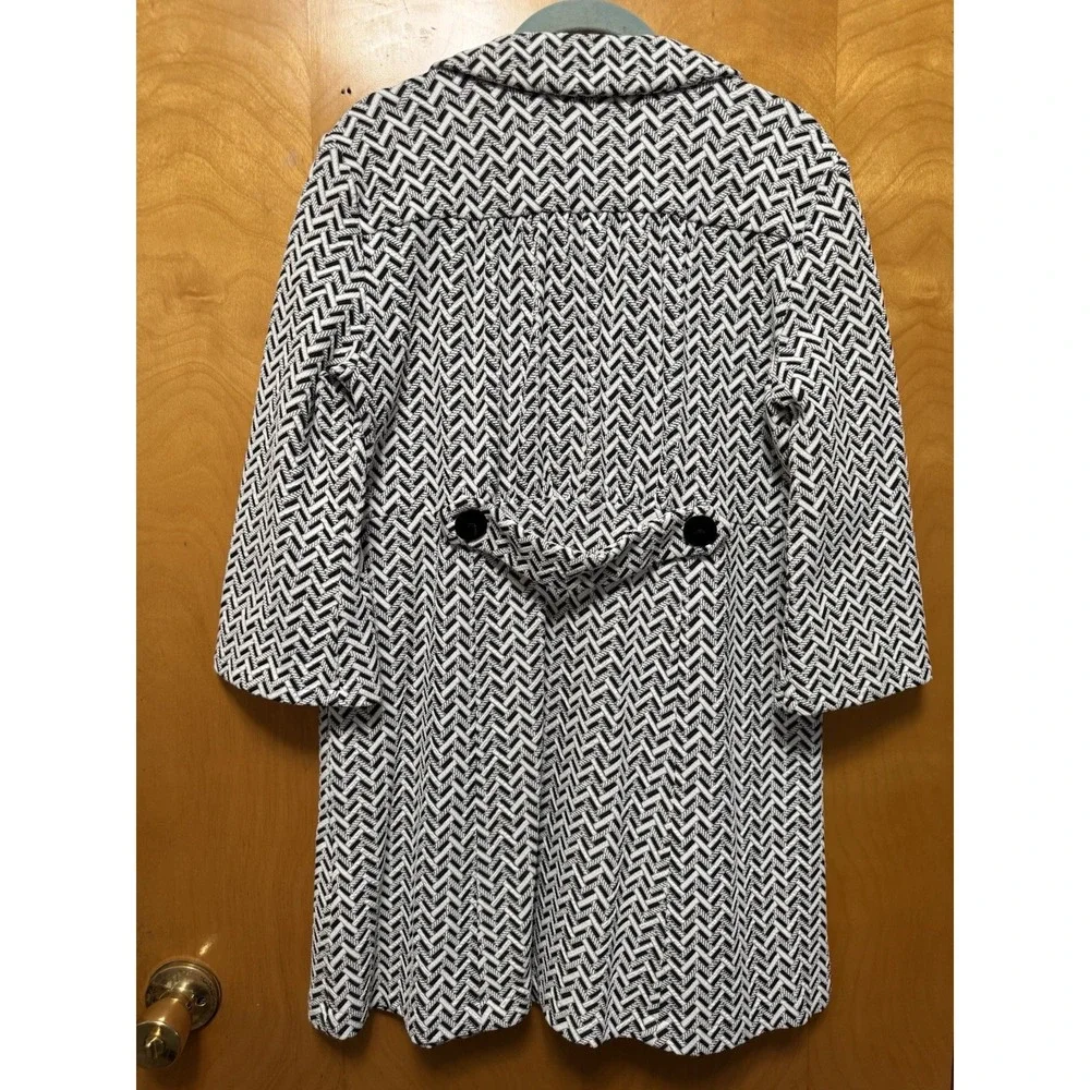 VTG Andria Lieu Womens 3 Button Black White‎ Chevron Knit Jacket 3/4 Sleeve Sz L